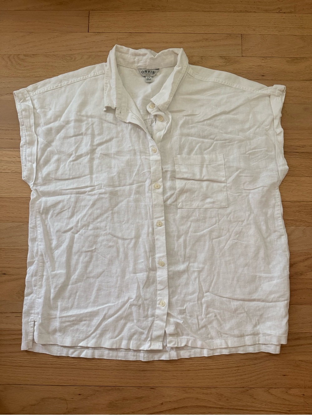 Orvis Large White Sleeveless Linen Blend Button Down Top